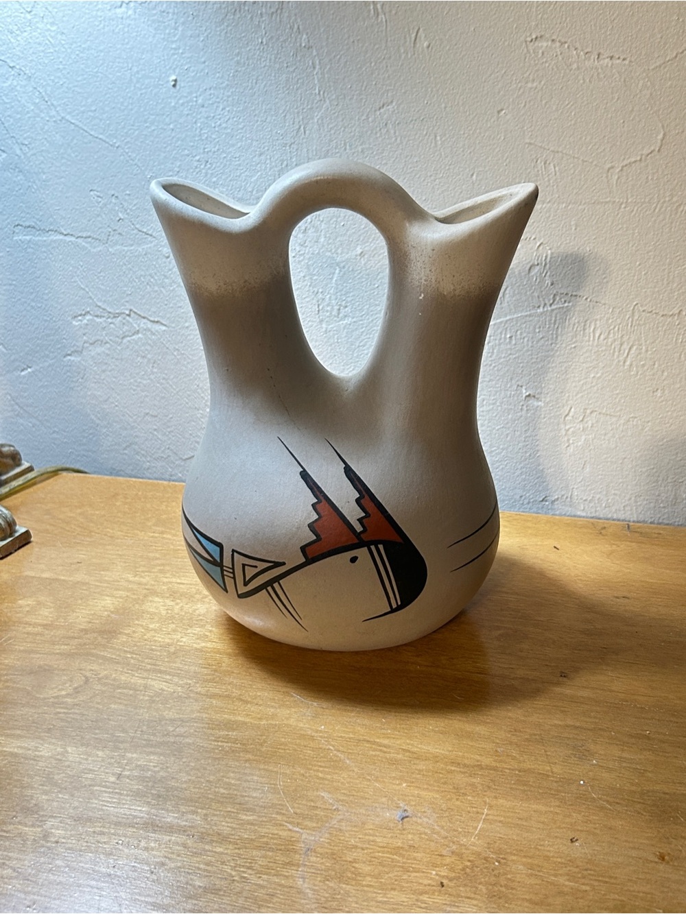 Handcrafted Southwestern Wedding Pottery Vase in Beige and Terracotta